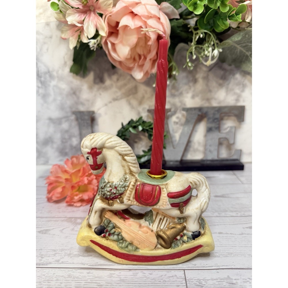 Vintage Rocking Horse Porcelain Candle Holder With Candle Christmas Decoration